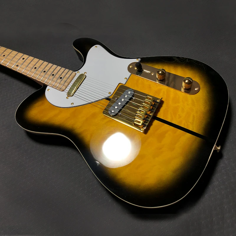 High Quality Custom OEM Set Neck Tele Cheap Solid body Quilted Flame Maple Unbranded 6 string Electric Guitar