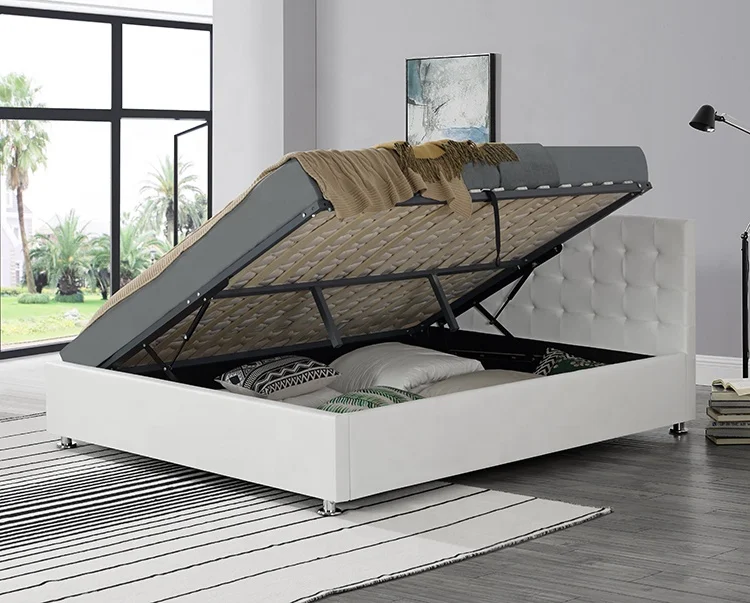 Willsoon  Indoor Furniture Morden Black faux PU leather upholstered bed with storage lit deux places