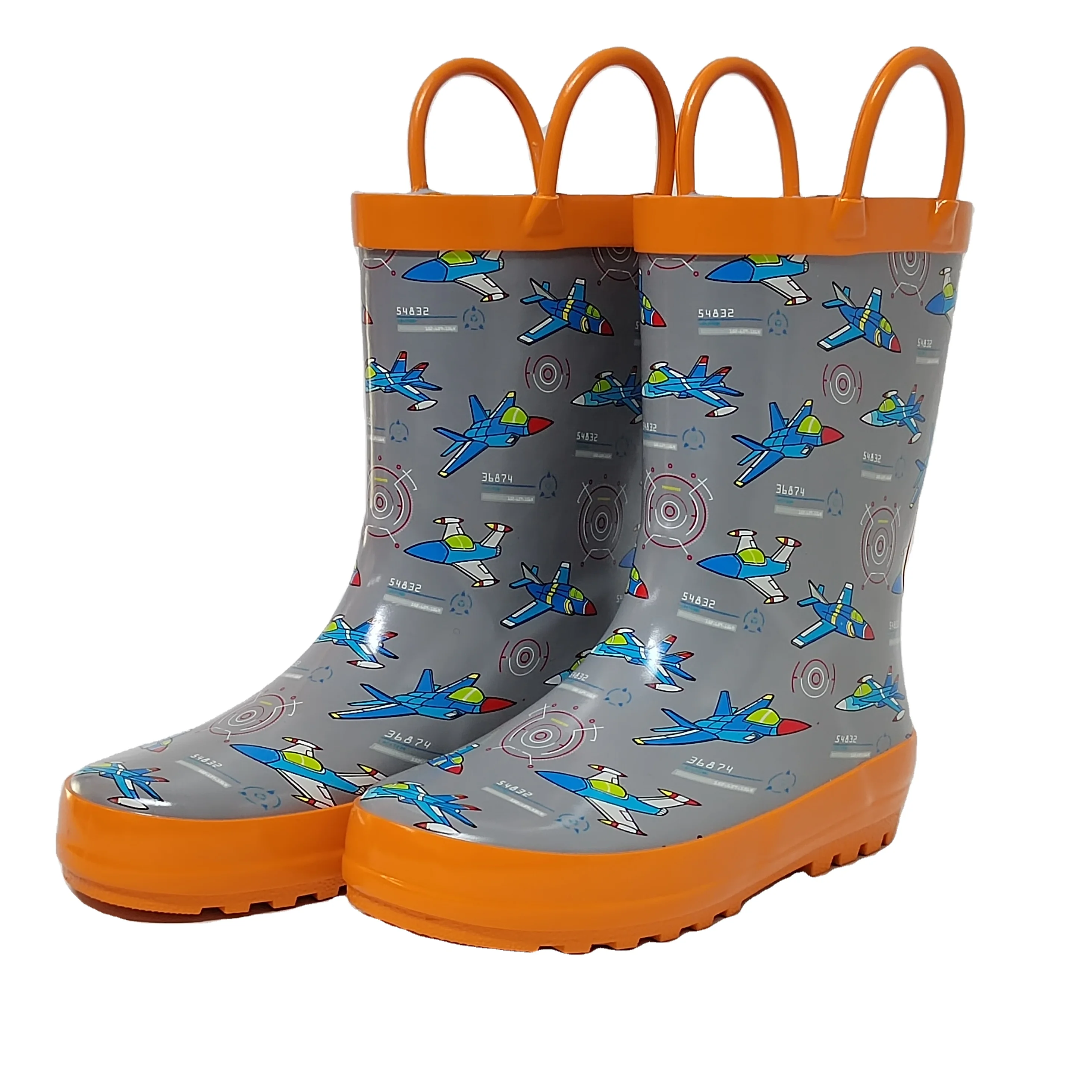 the most popular design airplane model printed color lining rubber wellies for children