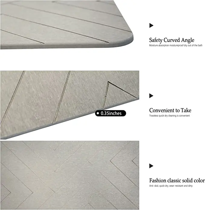 Anti-bacterial and Anti-mildew Quick Drying Diatomaceous  Stone Bath Mat Absorbent and Anti-slip Engraved Diatomite Bath Mat Cus