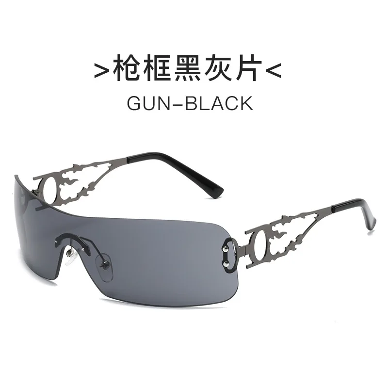 Y2K Rectangle Rimless One-piece Top Futuristic Trendy Fashion Shades Sunglasses Punk Oversized Rimless Sunglasses For Women