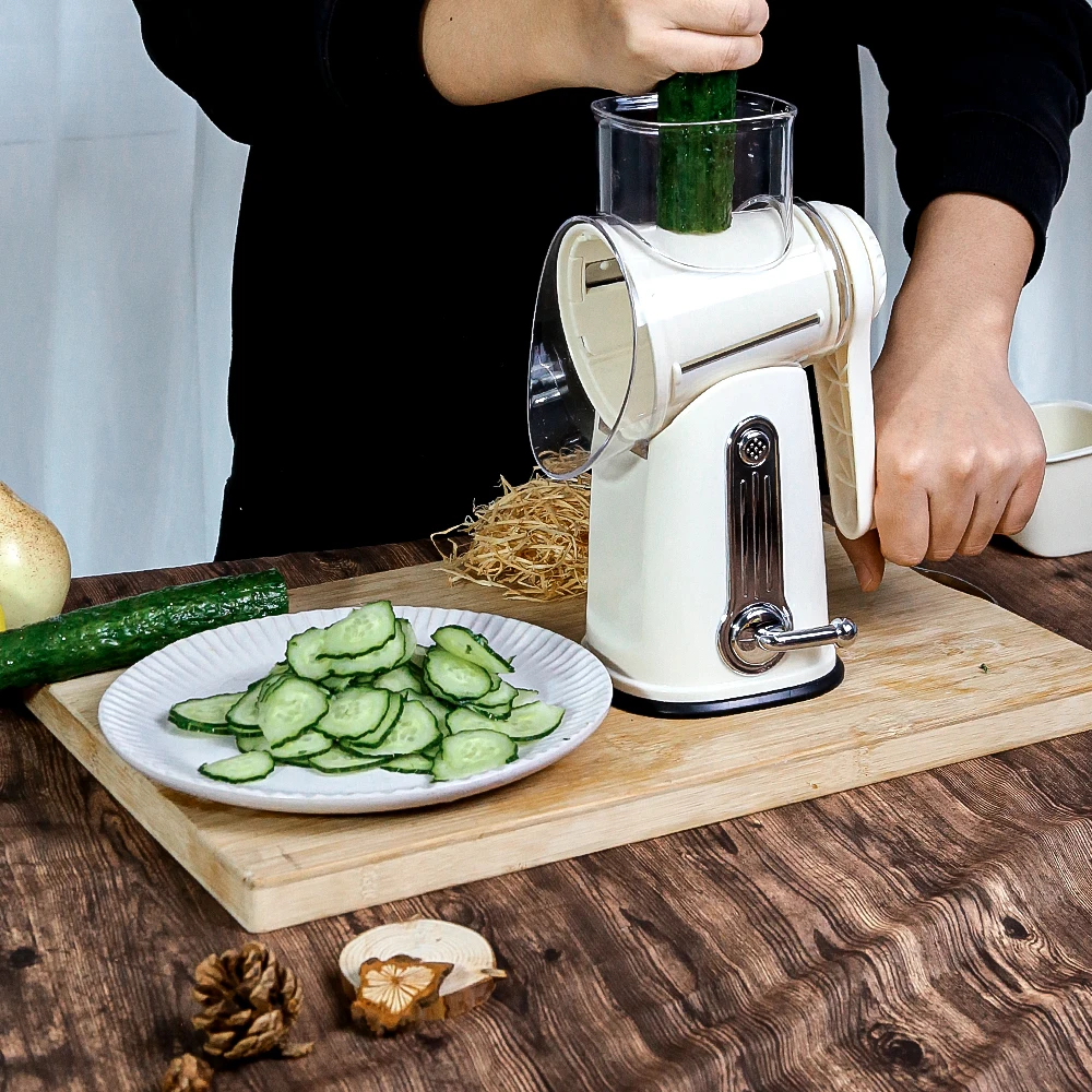 2024 New Kitchen Rotary Cheese Grater with suction 5 Blades Vegetable Cutter With Container Box For Fruit Vegetable Cheese