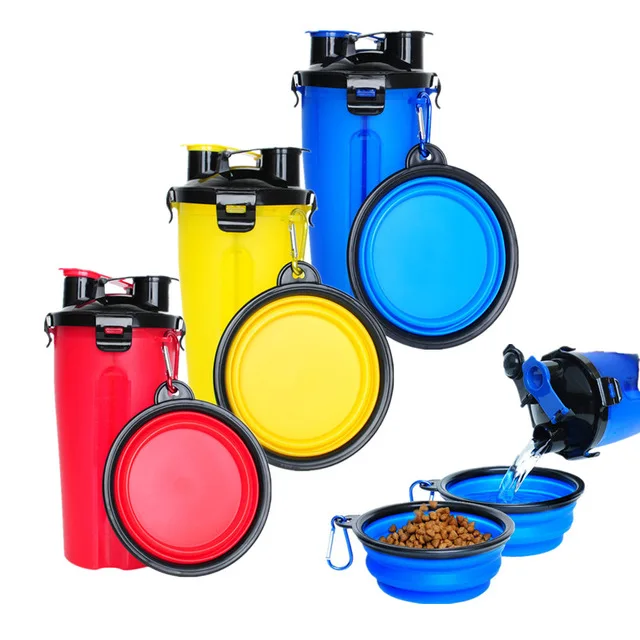 2022 New Colorful Plastic Portable Cat Dog Water Bottle Food Feeder Drinker,Dog Water Bottle 2 In 1 With Food Container