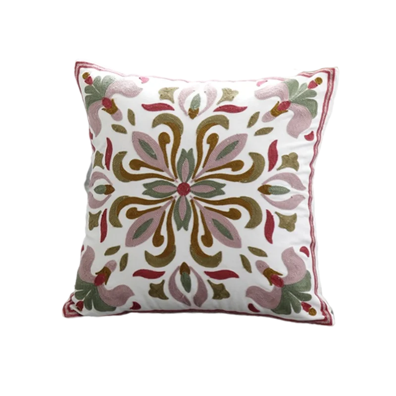 Home Textile 45*45cm Botanical Spring Nature Flower Watercolor Pink or Coffee Color Cushion Cover Embroidery Cushion Cover