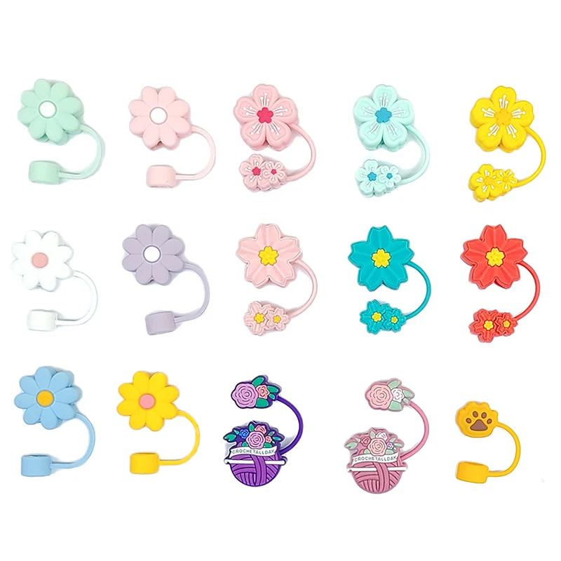 Custom Decoration Charms Silicone Straws Tips Dust Toppers Covers Christmas Straw Toppers for Tumblers