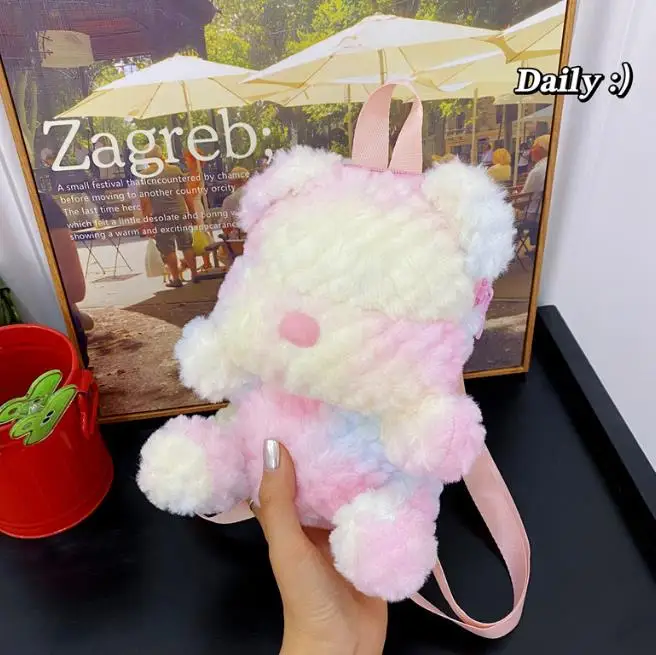 Hot sales cartoon cute  teddy bear fleece bag fanny backpack for kids with teddy bear