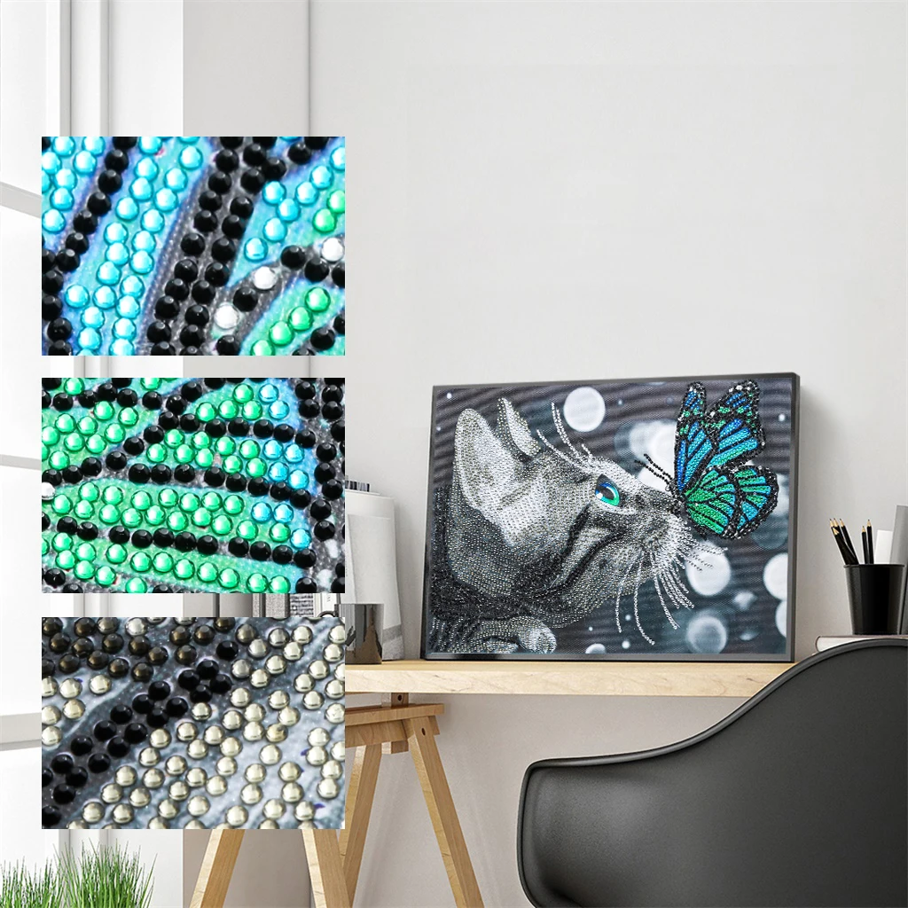 
Cunzhen Customized 30*40cm V037 Canvas Paintings Large Dot Digital Butterfly And Cat Diamond Painting 