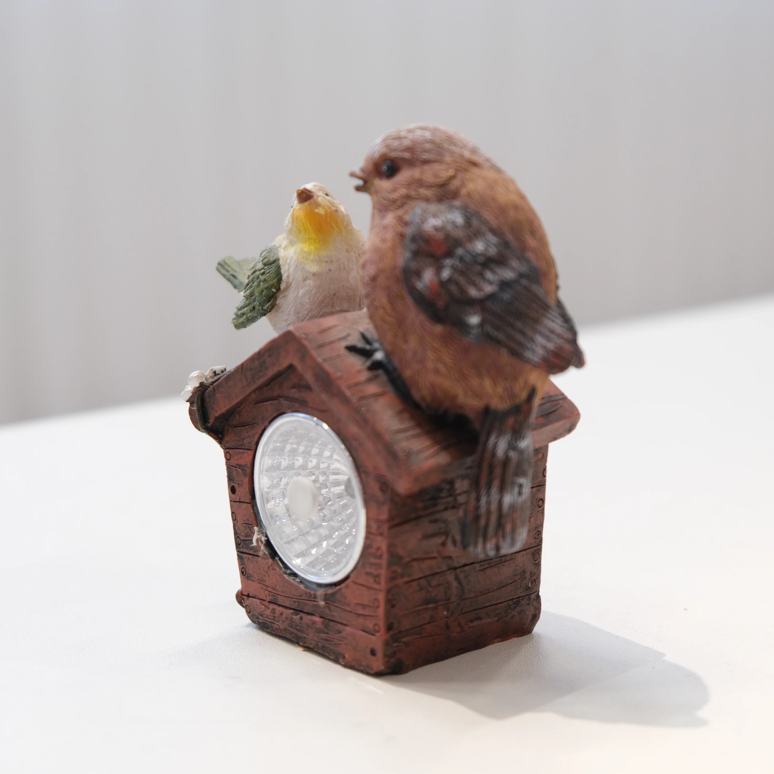 Resin Crafts Wholesale Custom Garden Decoration LED Solar Box Animal Statue Cute bird Figurine