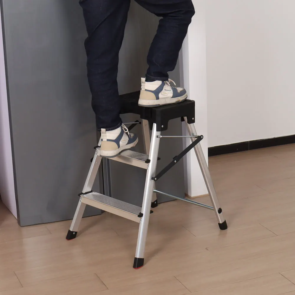 3 tier double sided aluminum folding portable stepladder 3 step stool ladder with tool box