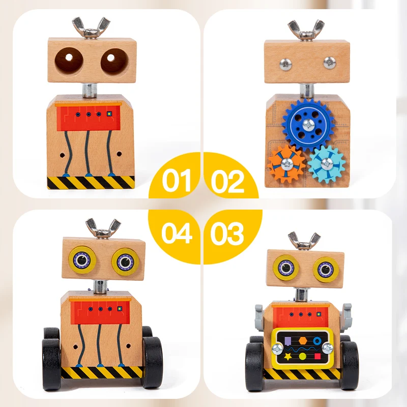 2024 New design Montessori Toys puzzle toy wooden assembly robot trains hand-eye coordination toy educational learning for kids