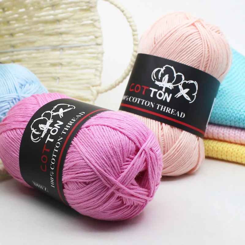 High Quality Wholesale Multi Color 8ply 50g 100g Ball Soft Worsted 100% Pure Cotton Yarn for Baby Hand Knitting Crochet Yarns