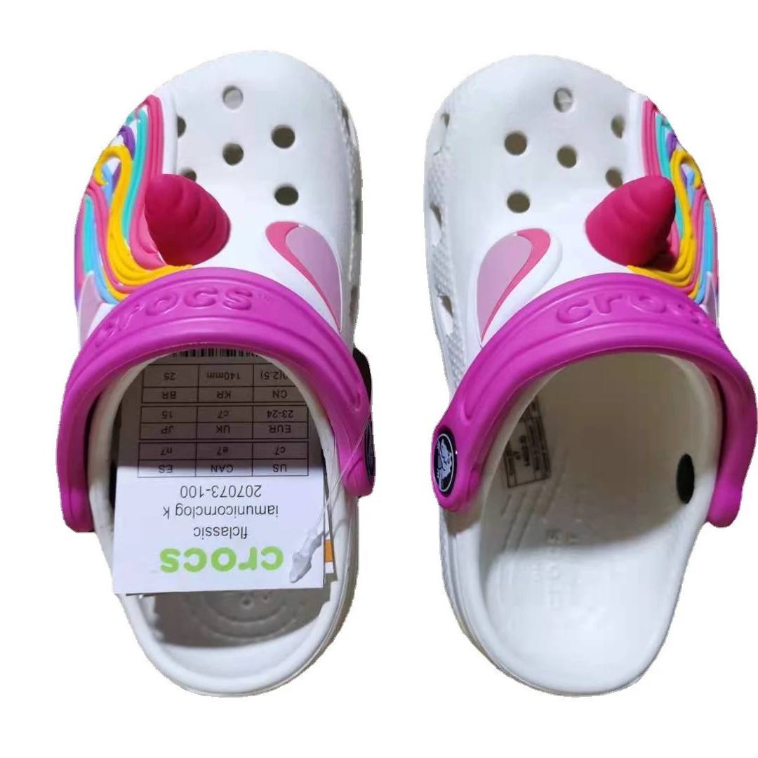 
Croc Summer Beach Sandals Garden Clogs Cartoon Plastic Label Platform Cross Garden Shoes EVA Waterproof Soft For Kids Clog Shoes 