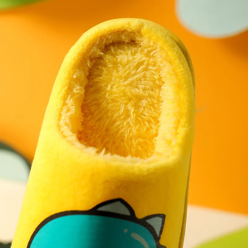 Autumn Winter Boys Girls  Kids Indoor Home Cute Cartoon Non Slip Dinosaur Artificial Woolen Slippers Toddler Sandals