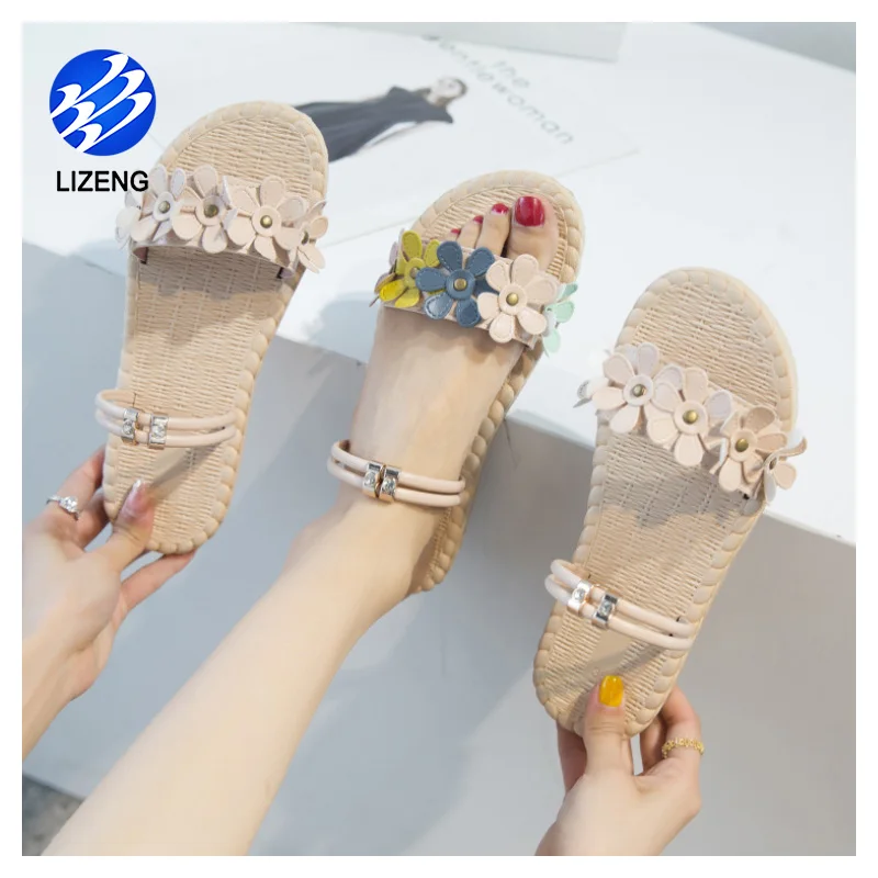
Women Braided Slingback Flat Sandals Floral Bohemia Slipper Shoes 