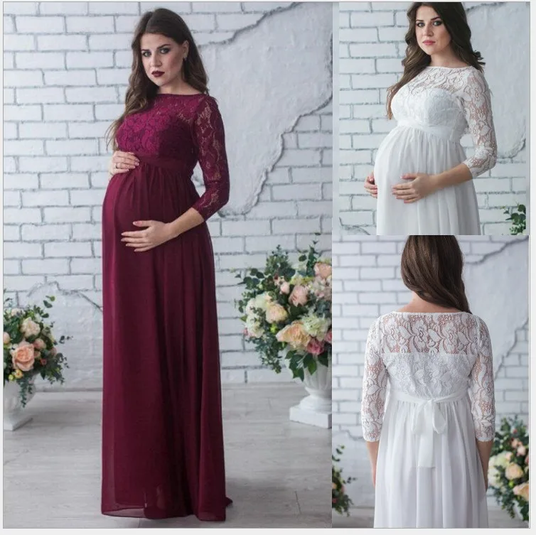 
wholesale lace long sleeve pregnancy clothes maternity photo shoot dresses for evening party 