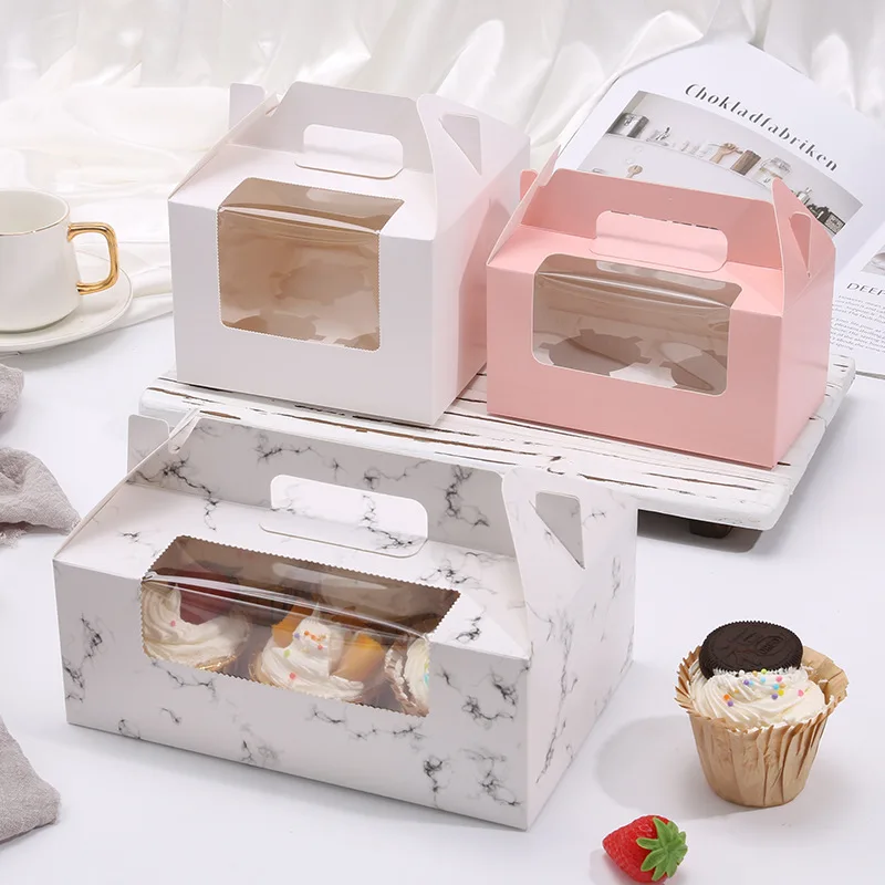 Cupcake Bread Dessert Packing Paper Gift Boxes Food Cardboard Food Package Cake Box with Window Custom Cheap Disposable Folders