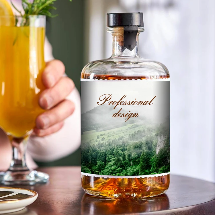 Wholesale 50ml 100ml 375mml 500ml Empty Glass Liquor Bottle Vodka Gin Bottle with Cork Gin Glass Bottle Factory