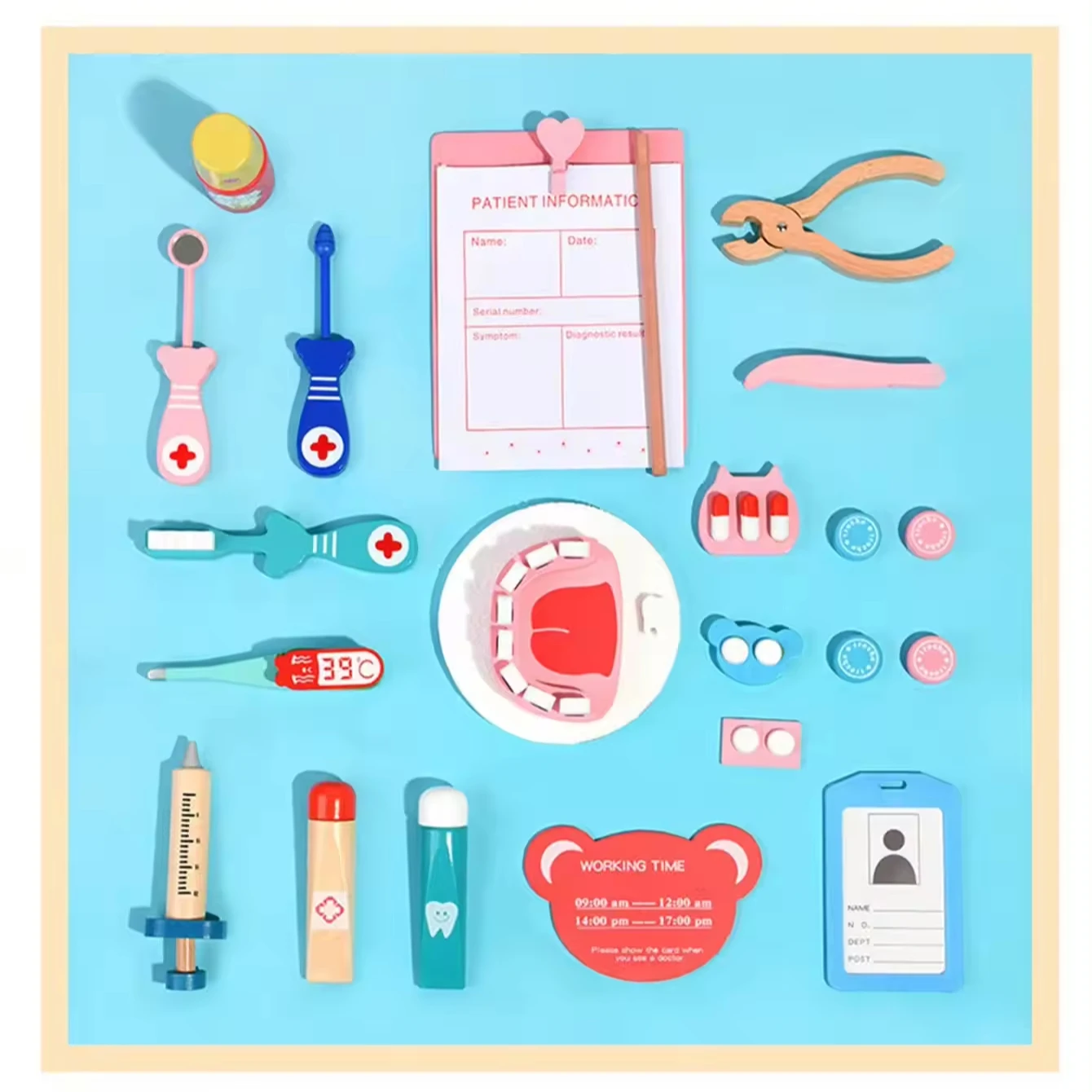 Wooden Role Play Game Doctors Kit Play Set Children Simulation Pretend Toys For kids