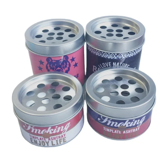 Factory Cheap Round Hollow Lid Ashtray Tin Box Smoke Cigarette Accessories Ashtray Tin Can