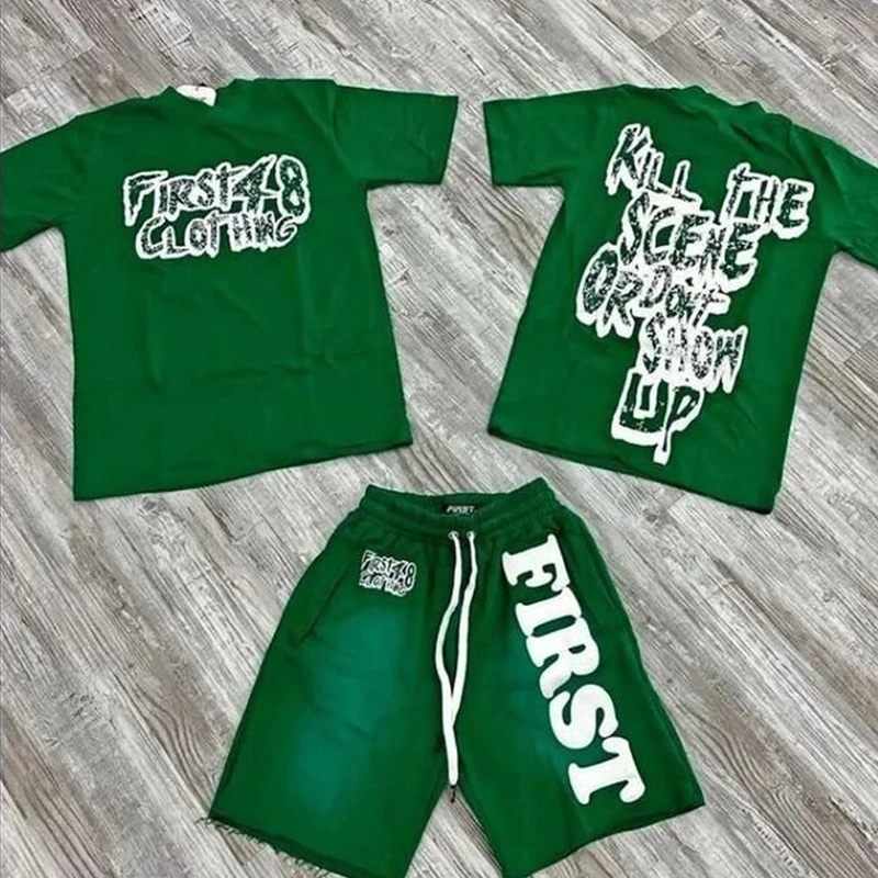 Manufacturer Cotton Tee Heavyweight T-shirt Oversized Men Tshirt Acid Wash Custom Logo Vintage Graphic T Shirt And Shorts Set