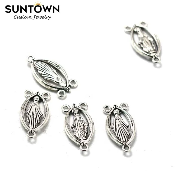 
Suntown Threehole Pendant Connector Christian Accessories Virgin Mary Jewelry Findings Virgen Maria Pendant Silver Plated Charms 