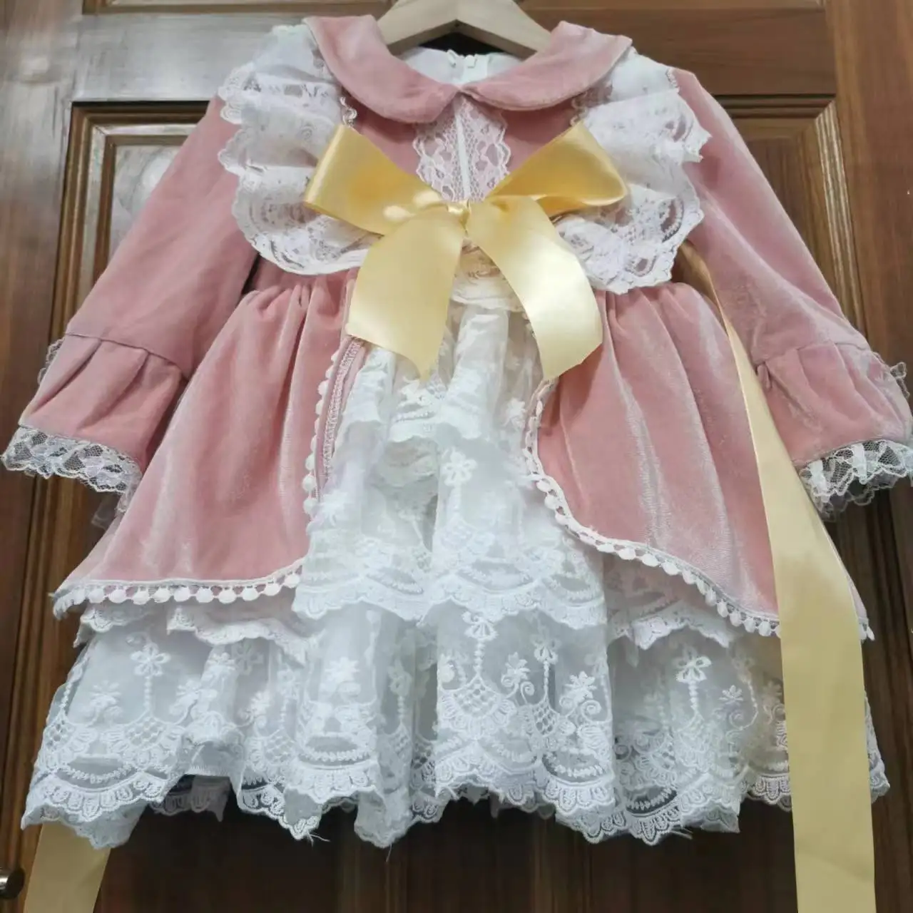 Lolita lace baby frock design thick lining  kid girls Spanish dresses long flower party dress for kids