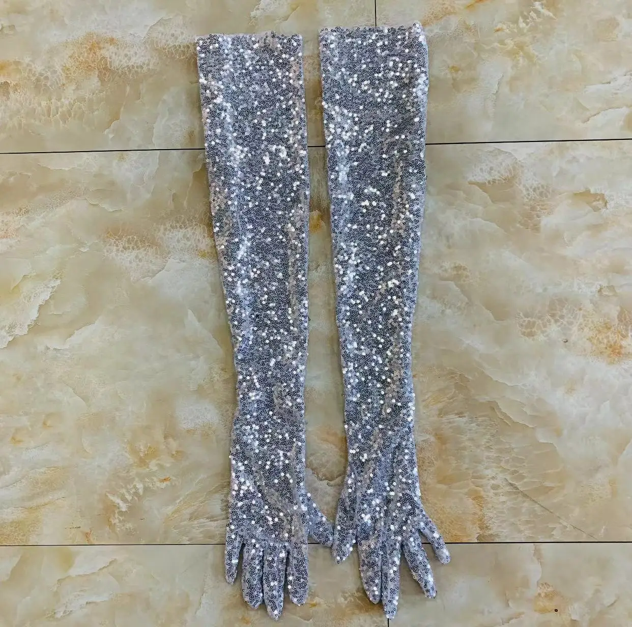 ZSY Wholesale In Bulk Colored sparkling Gold Red Black Mesh Bridal Party Festival Gloves Tight Full Finger Sequin lace Glove