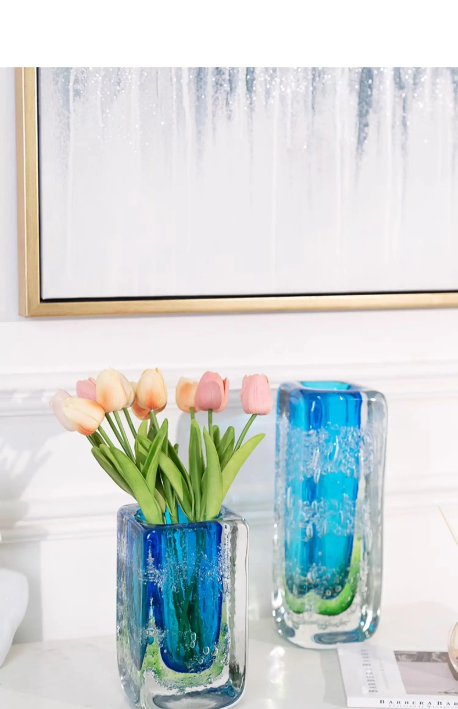 Luxury Home Decor Multicolor Abstract Art Crafts Desk Hand Blown Murano Glass Vase