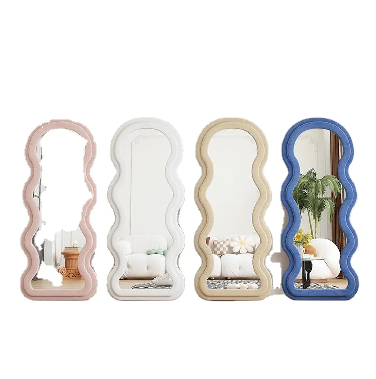 Factory Wholesale Popular Ins Wavy Mirror Flannel Framed Free Standing Full Length Large Floor Mirrors For Living Room Mirror