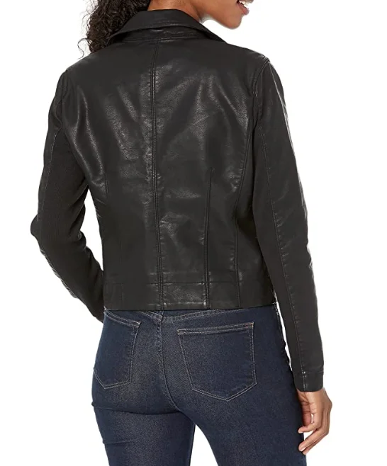 womens Vegan Leather Moto Jacket With Pocket Detail, Comfortable & Stylish Coat
