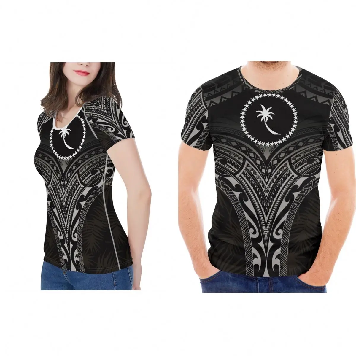 Custom Logo Mens Oversized Tshirts Chuuk Polynesian Tattoo White Design Matching Love Couples Summer Casual O-Neck T-shirt