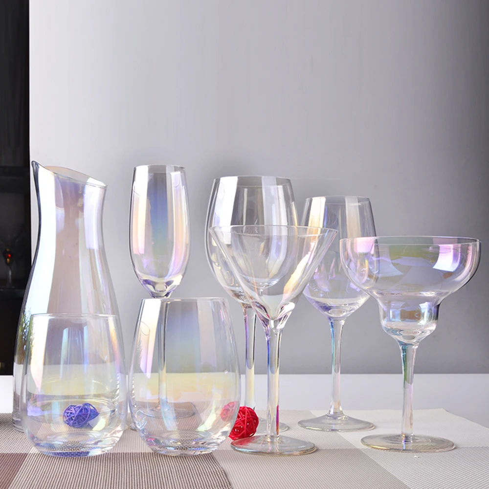 2024 Vintage Luxury Handmade Glassware Set of 8pcs Long Stem Old Fashioned Glass with Luster Color Custom Logo