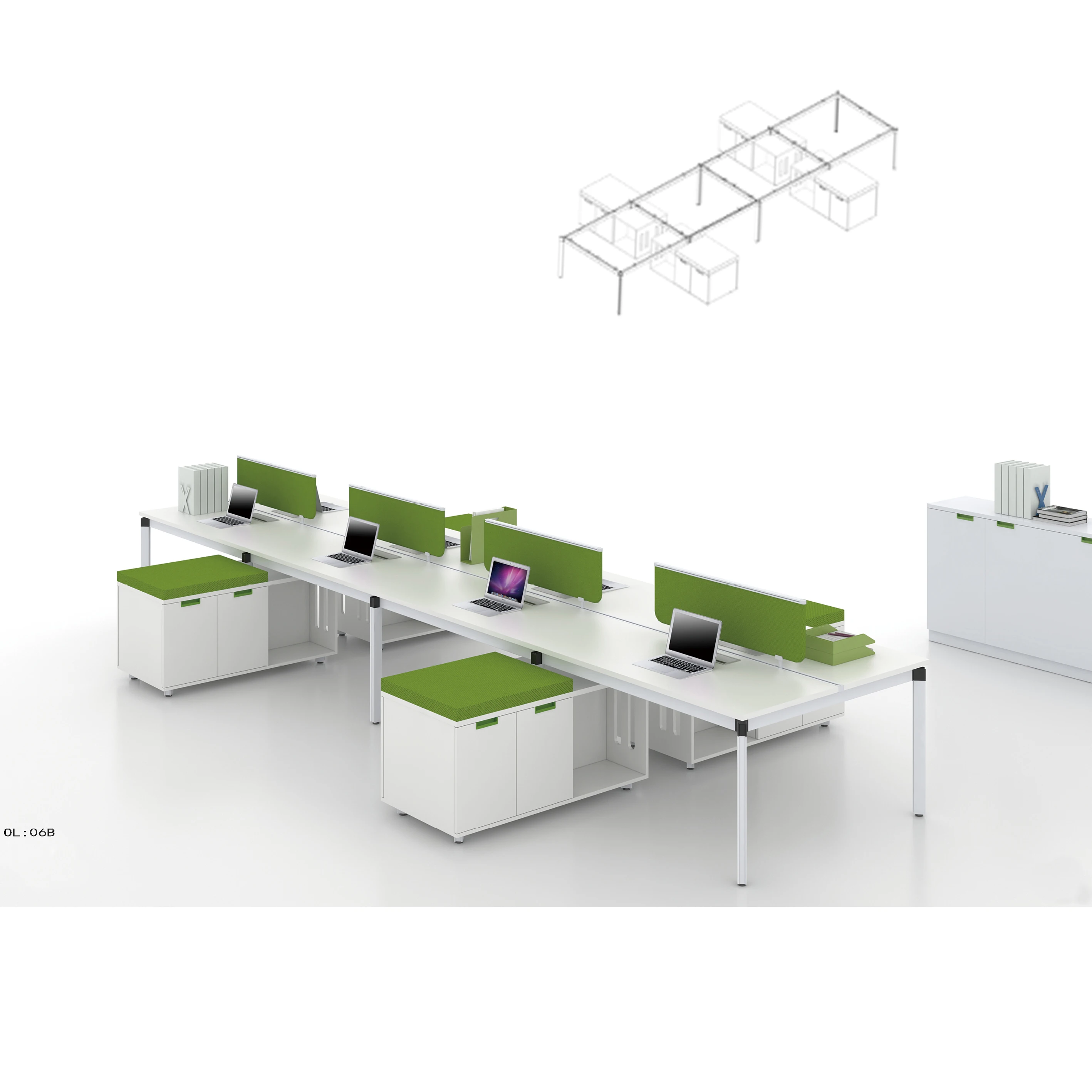 Small office 4 people seater wooden board white executive modular computer workstation desk table in modern style with screen