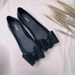 Сандалии-желе женские на плоской подошве, с бантом и кристаллами