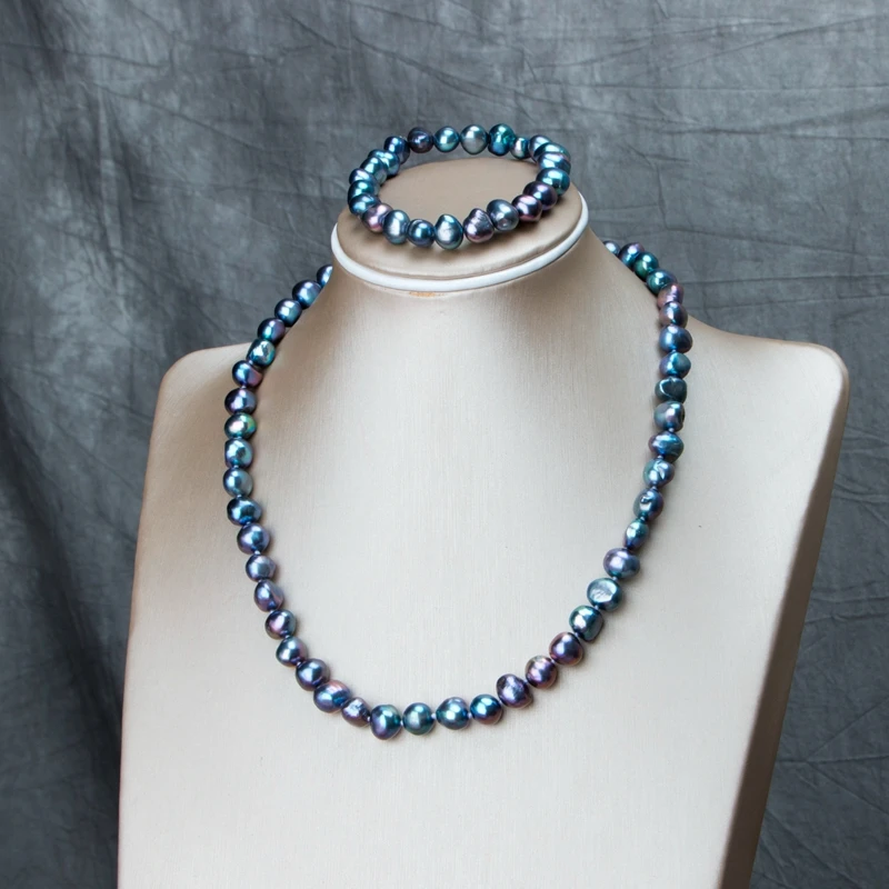 пресноводный китайский нерегулярные барокко Жемчужное ожерелье браслет набор