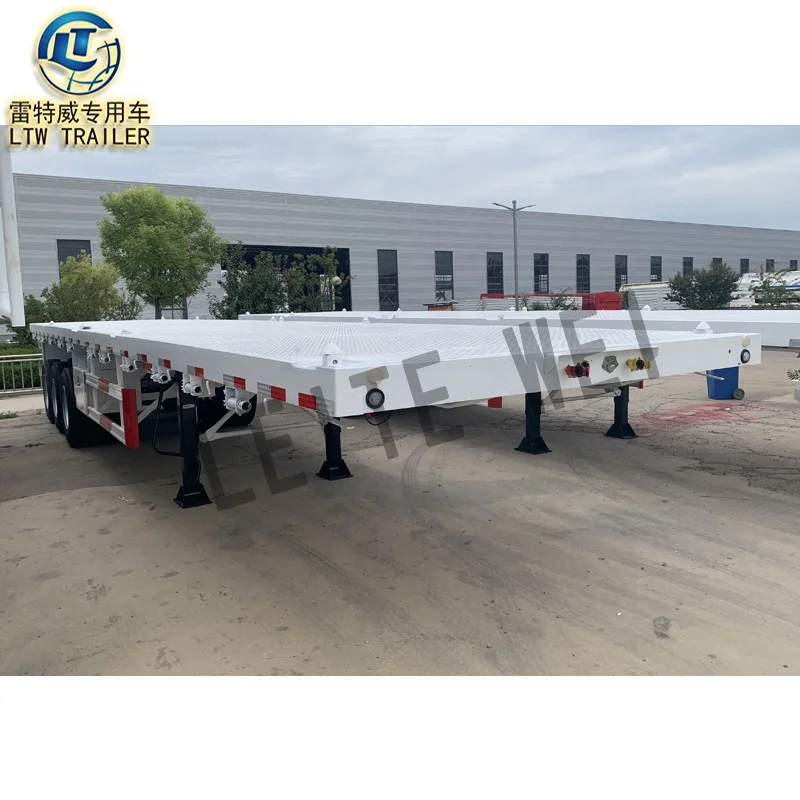 3 Axle 20FT Shipping Container Container Flatbed Semi Truck Flatbed Trailer With Bolster Trailers with Trailer Gear For Sale