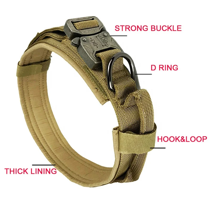 
Adjustable Military Nylon Heavy Duty Quick Release Tactical Dog Training Collar with Control Handle and Metal buckle 