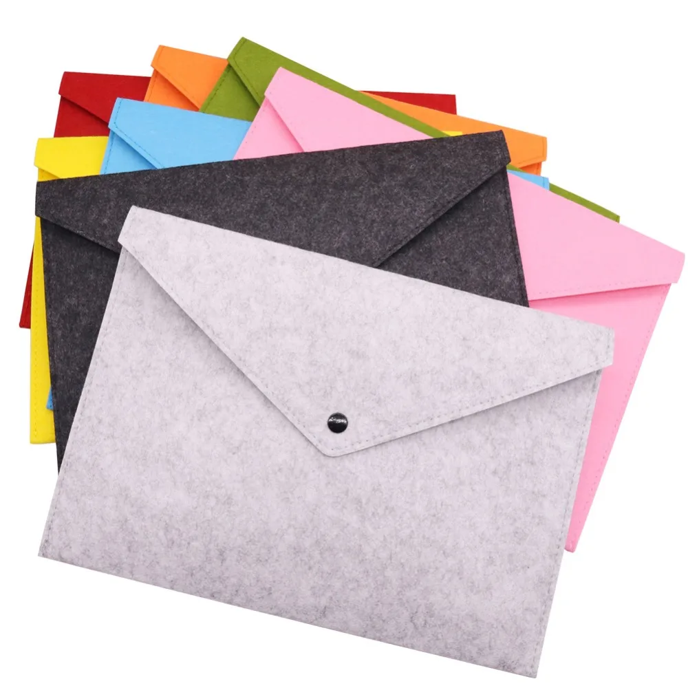 Simple Solid A4 Size Button Closure Folding Felt File Folder for Office Home School