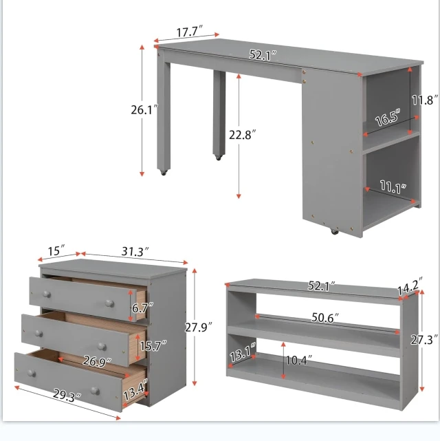 Multifunctional Twin Size Loft Bed with Double Tiers Low Study Kids Loft Bed with Storage Bookcases Cabinet Made of Wood