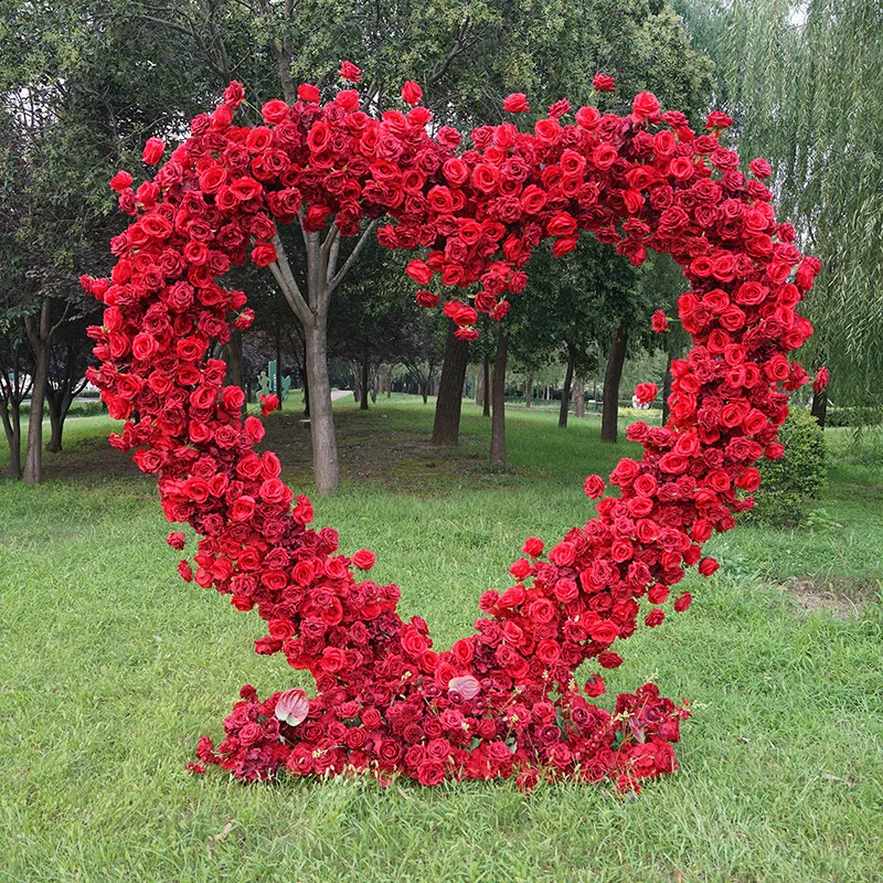 High Quality Heart-Shaped Flower Arch Wedding Stage Props Decor Christmas Floral Stand Artificial Flowers for Proposal Scenes