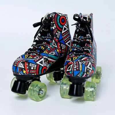 
2021 Factory Hot Sale High Quality Two-Row Glitter Flashing Roller Quad Skates Unisex Wheel Skating Shoes for Woman And Man 