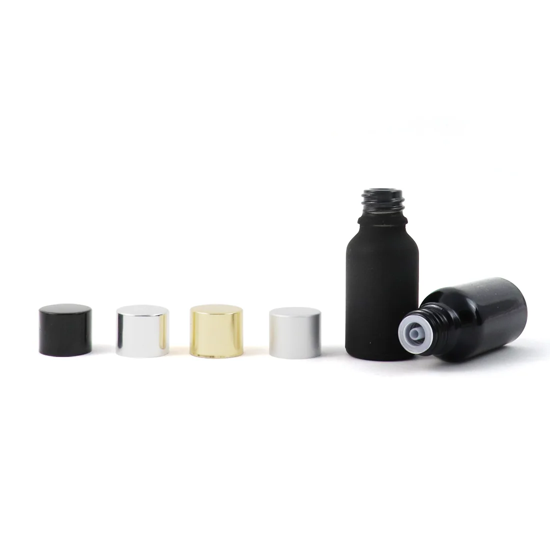 Ready to ship 15ml Black Glass Bottles Custom Small Essential Oil Bottles With Aluminium screw Cap