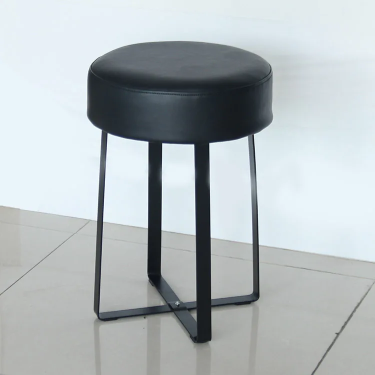 
Hot sell black faux leather stool adjustable metal legs modern stool ottoman 