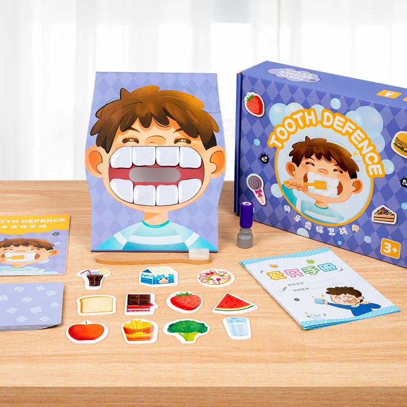 Baby Tooth Defence Toy Formation of Good Habits Game Life Skill Children Early Educational Tooth Brushing Wooden Toys for Kids