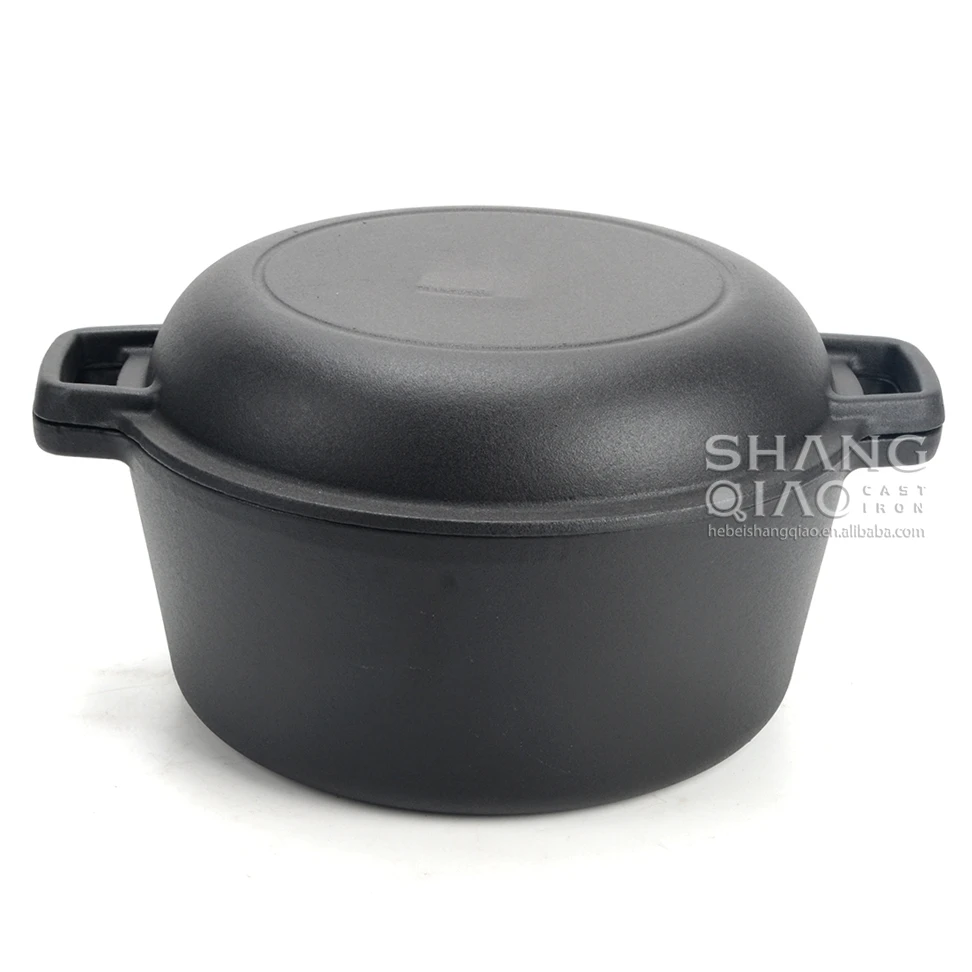 Cast Iron 2 in 1 Cooker Pre-seasoned Cast Iron Skillet and Double Dutch Oven Set