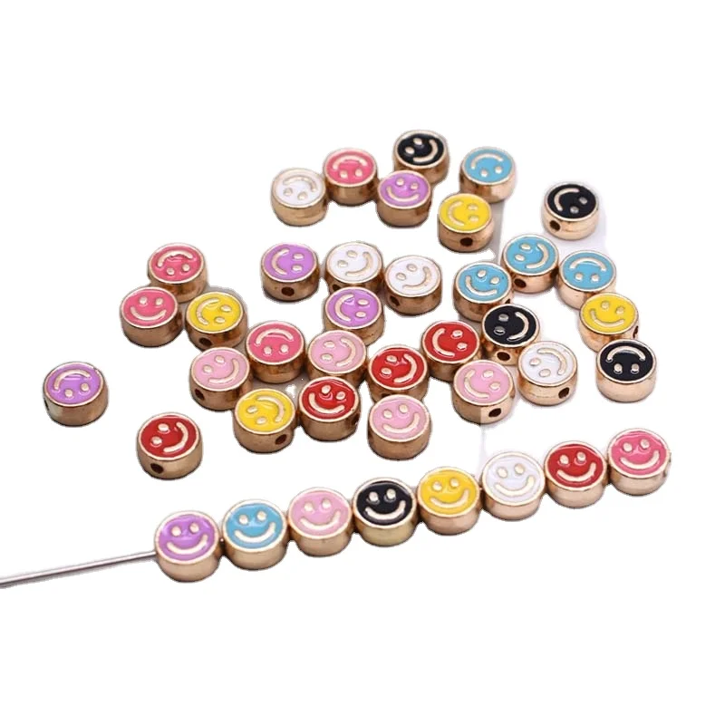 8mm Metal Zinc Alloy Loose Beads Cute Round Enamel Smiling Face Beads Round Alloy spacer beads For Jewelry Making bracelet
