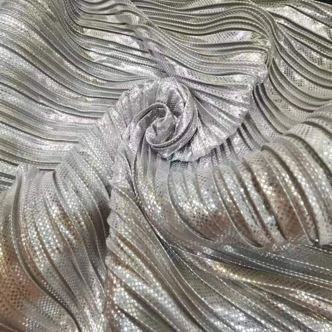 gilding crinkle glitter fabric   gradient organza fabric for costume Pleated fabric for designer DIY sewing