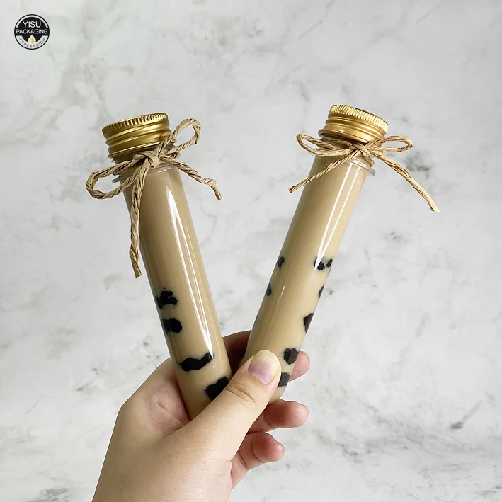 Прямая круглая бутылка для чая Boba с молоком высокая сока в форме трубки Пользовательский логотип алюминиевой крышкой бутылочка домашних животных пузырьками
