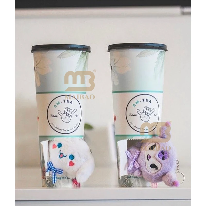 Custom logo snack boba bubble tea 24oz surprise cup Blind box mystery paper cup anime toy kpop bts Edition bottom compartment