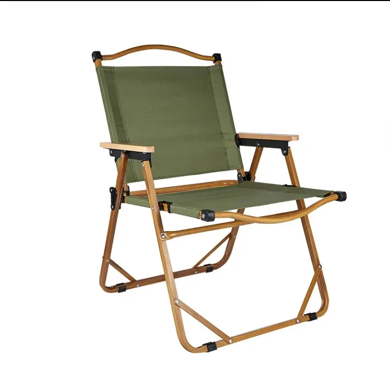 Portable Folding Camping Chair with Wood Grain Aluminum Oxford Fabric for Outdoor Indoor Kitchen Hotel Park School Bedroom Use